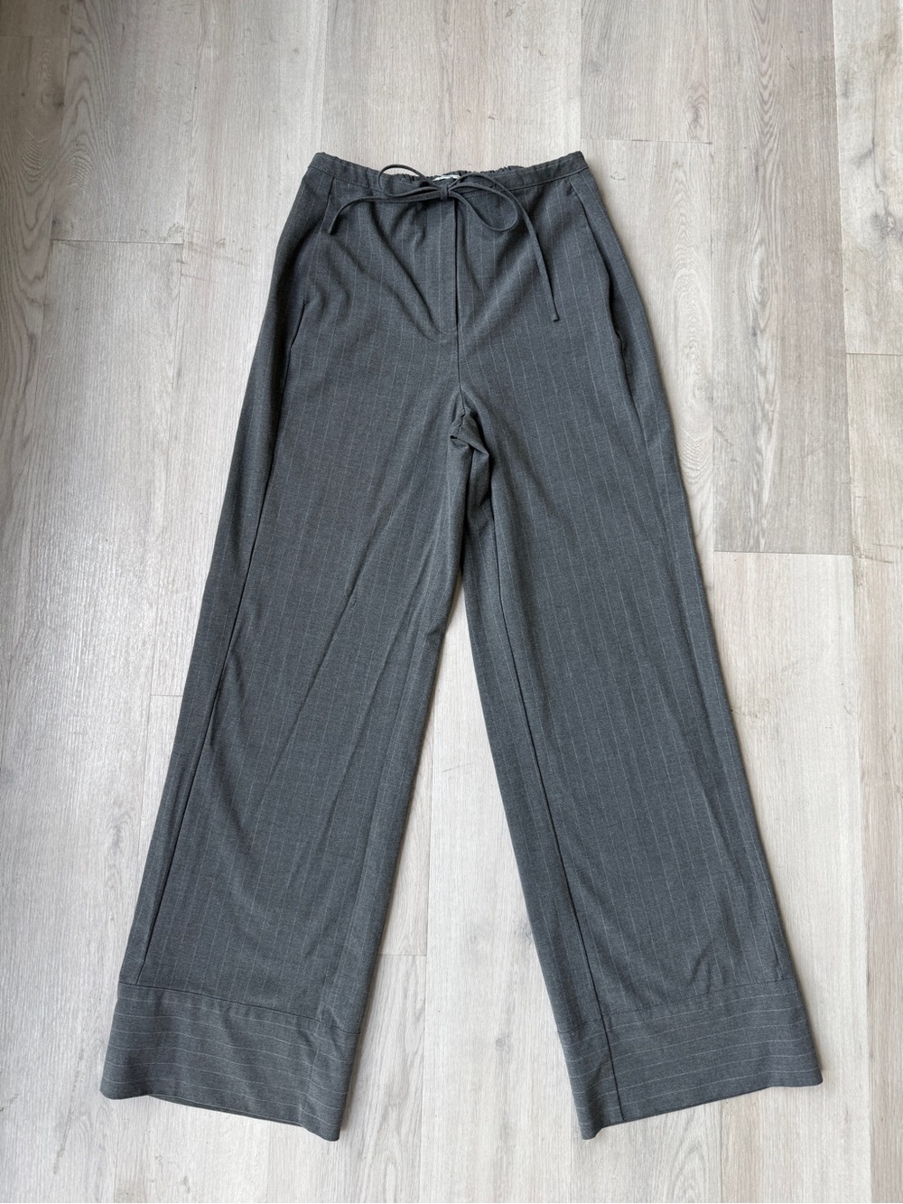 Mango Charcoal Pinstripe Wide-Leg Dress Pants